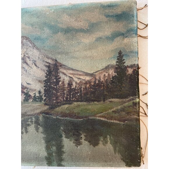 Vintage Distressed Charm Moody Mountain Landscape Oil Painting on Canvas 12"x16" - Picture 6 of 15